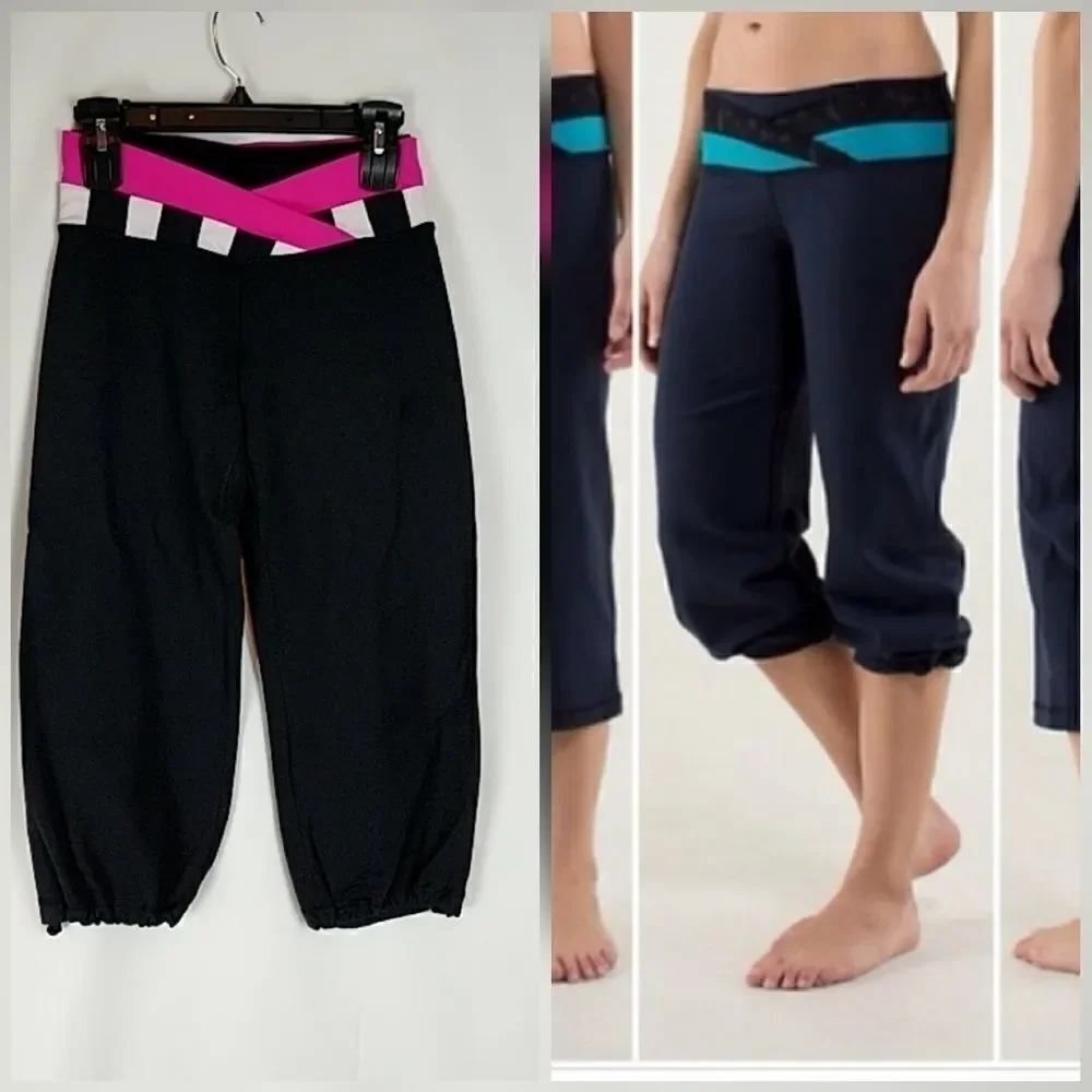Lululemon Athletica Dharana Black Crops Pink White